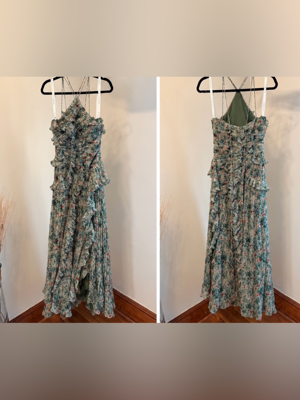 Azazie Green Floral Halter High-Low Ruffle Dress - Picture 4 of 4